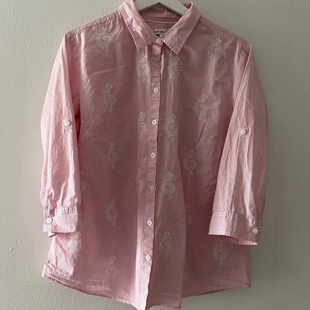 Croft & Barrow Light Pink Striped Button-Up Shirt size L